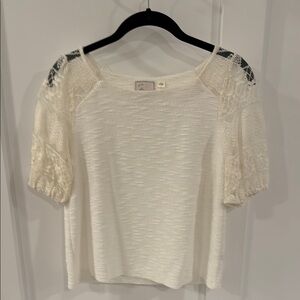 Anthropologie White Lace Sleeve Top